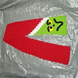 HAND crafted Crochet Home Made Grinch Scarf red green white new